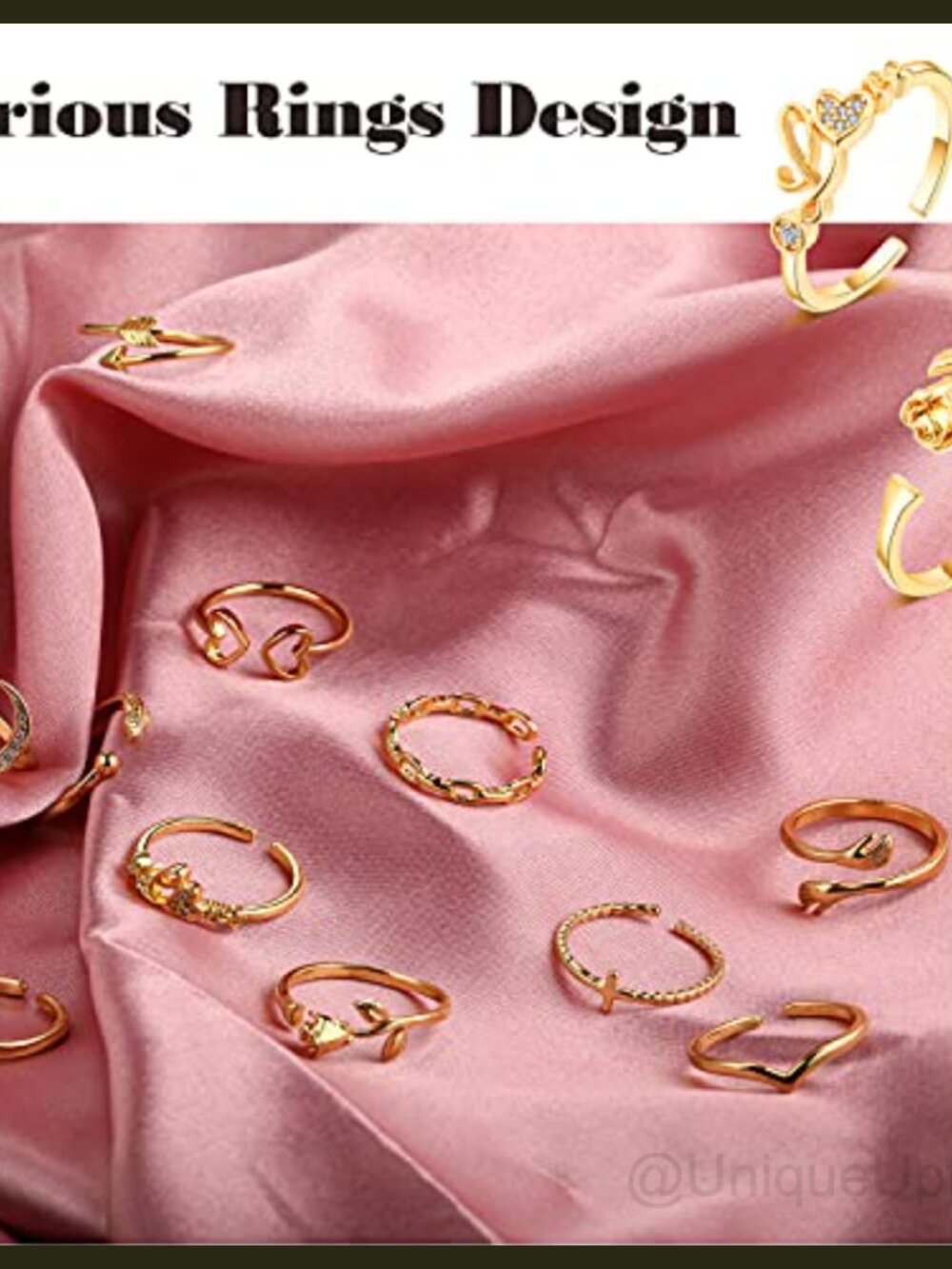 12Pc Adjustable Stackable Rings Set Copper Cubic Zirconia - Picture 3 of 6